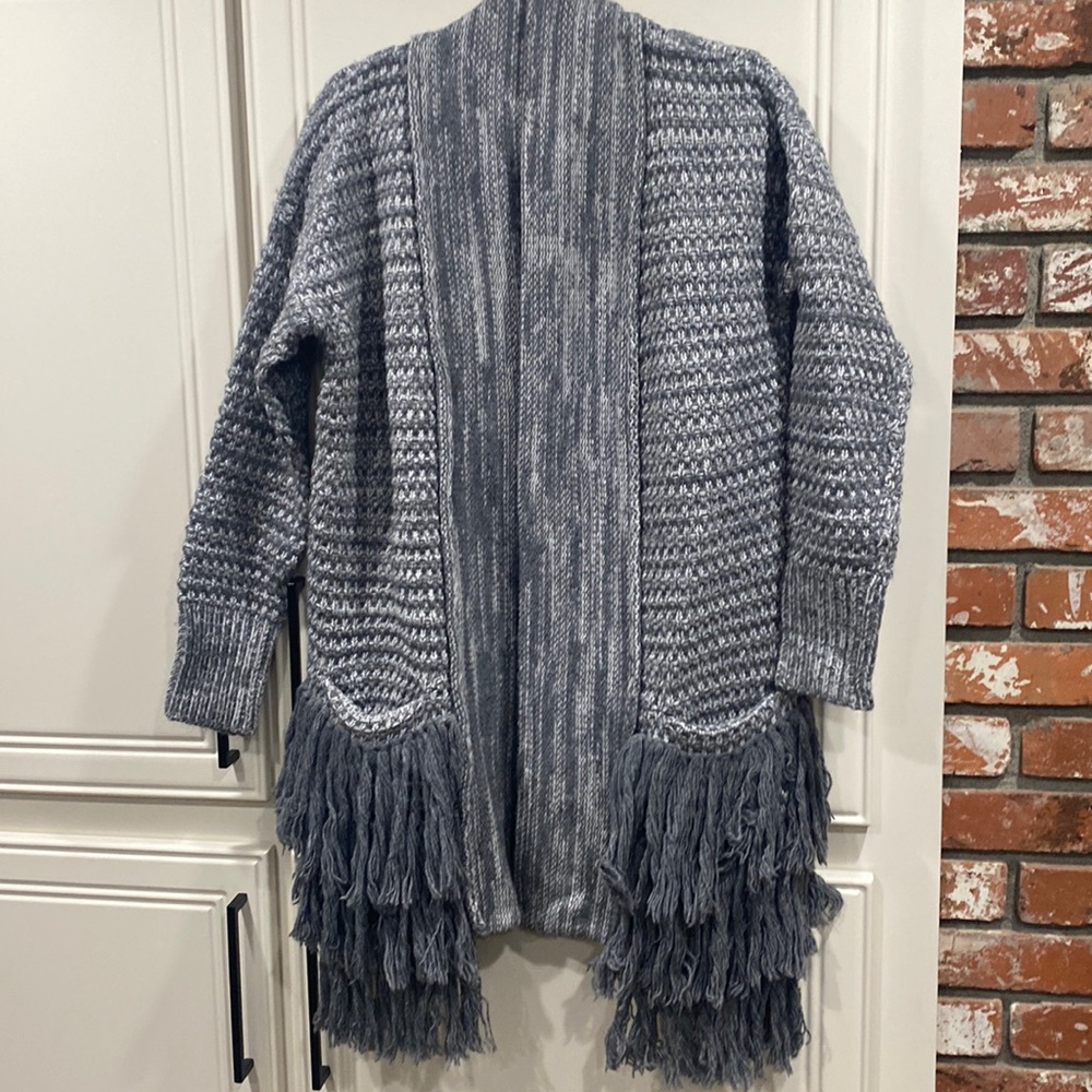 NWT banan republic grey white fringe pocket sweater M